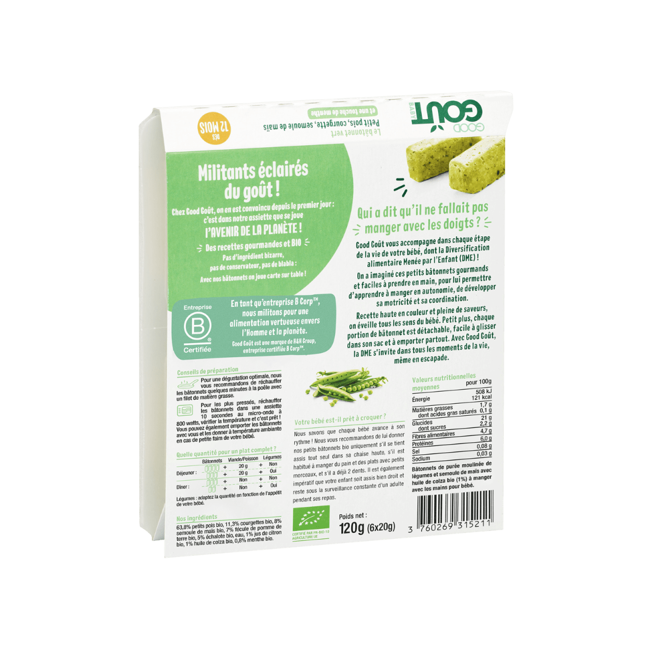 Good Gout Le bâtonnet vert petit pois courgette semoule de maïs