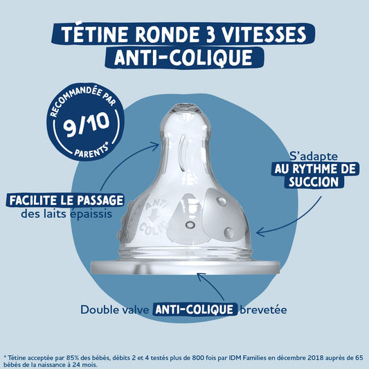 Dodie Biberon Tétine Ronde Anti-Colique 270mL - Débit 2 - VERT