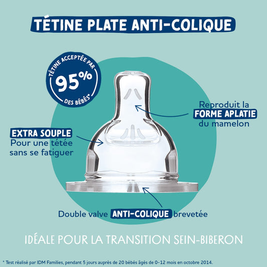 Dodie Biberon Tétine Plate Anti-Colique 270mL - Débit 2 - AIR