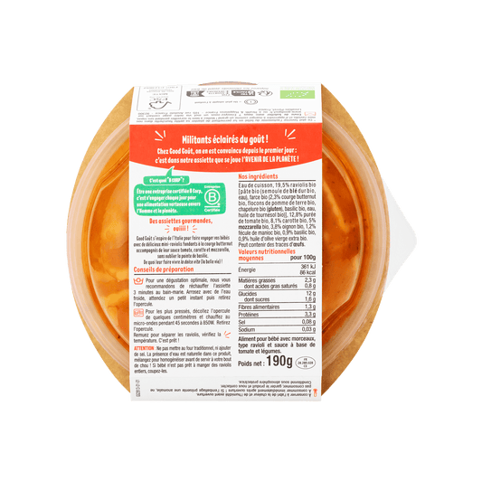 Good Gout Mini-raviolis à la courge, sauce tomate, carotte