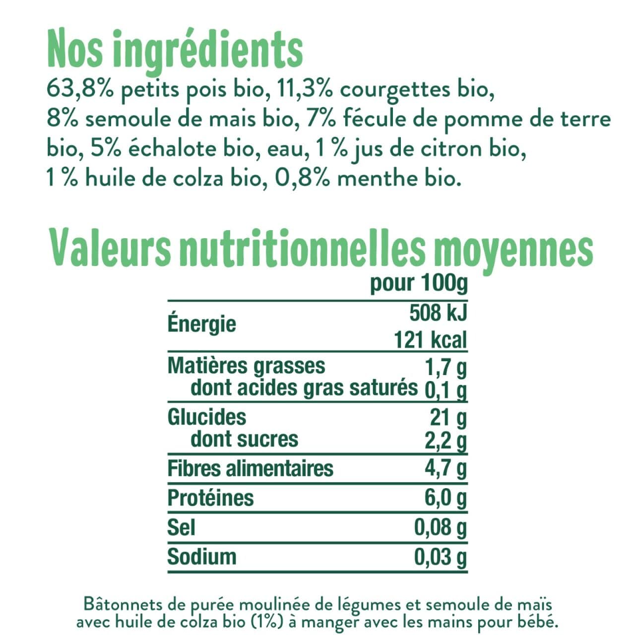 Good Gout Le bâtonnet vert petit pois courgette semoule de maïs
