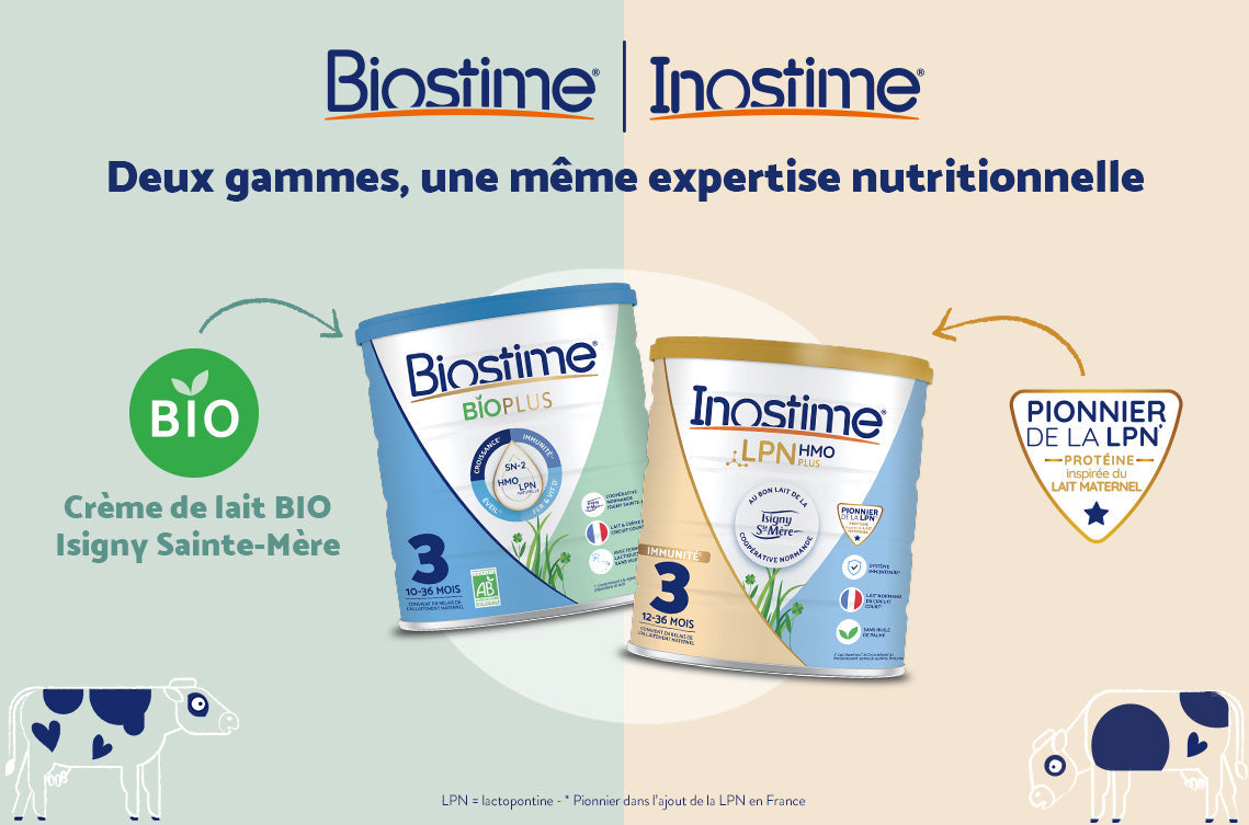 Biostime ou Inostime : comparatif de deux gammes de laits infantiles issus du lait de vache