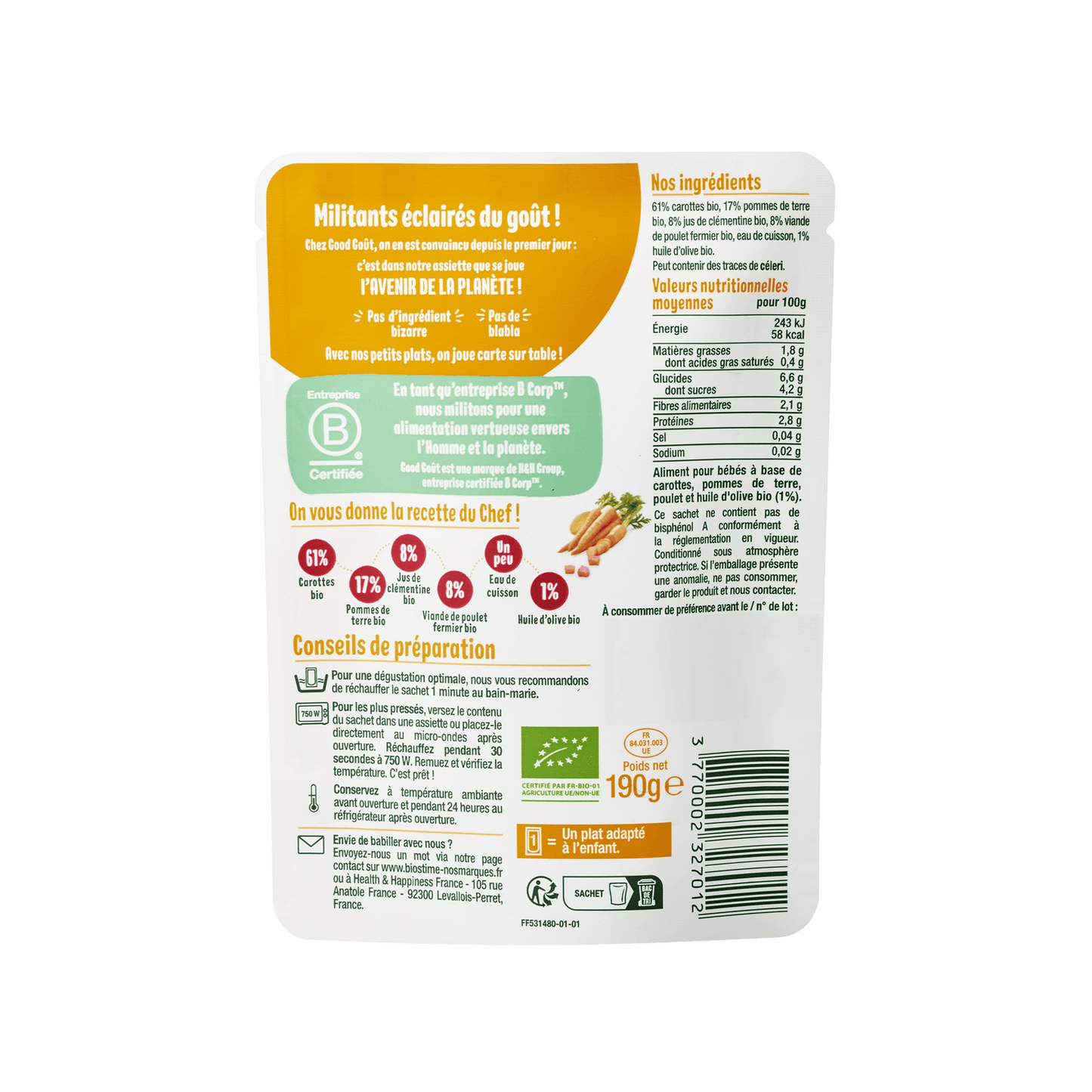 Good Gout Carotte, pomme de terre et poulet fermier