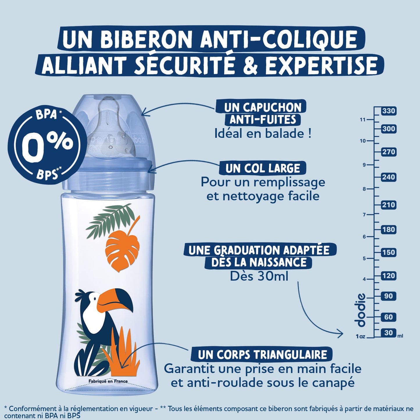 Dodie Biberon Tétine Ronde Anti-Colique 330mL - Débit 3 - VERT