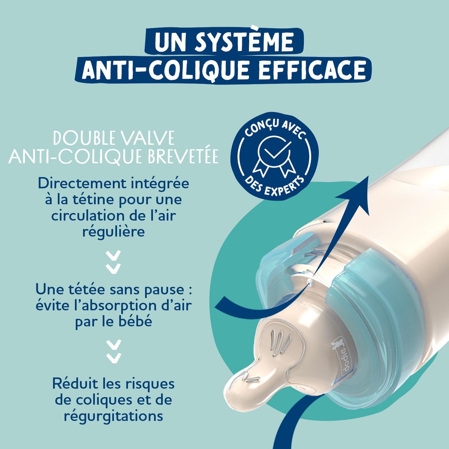 Dodie Biberon VERRE Tétine Plate Anti-Colique 270mL - Débit 2 - Biche