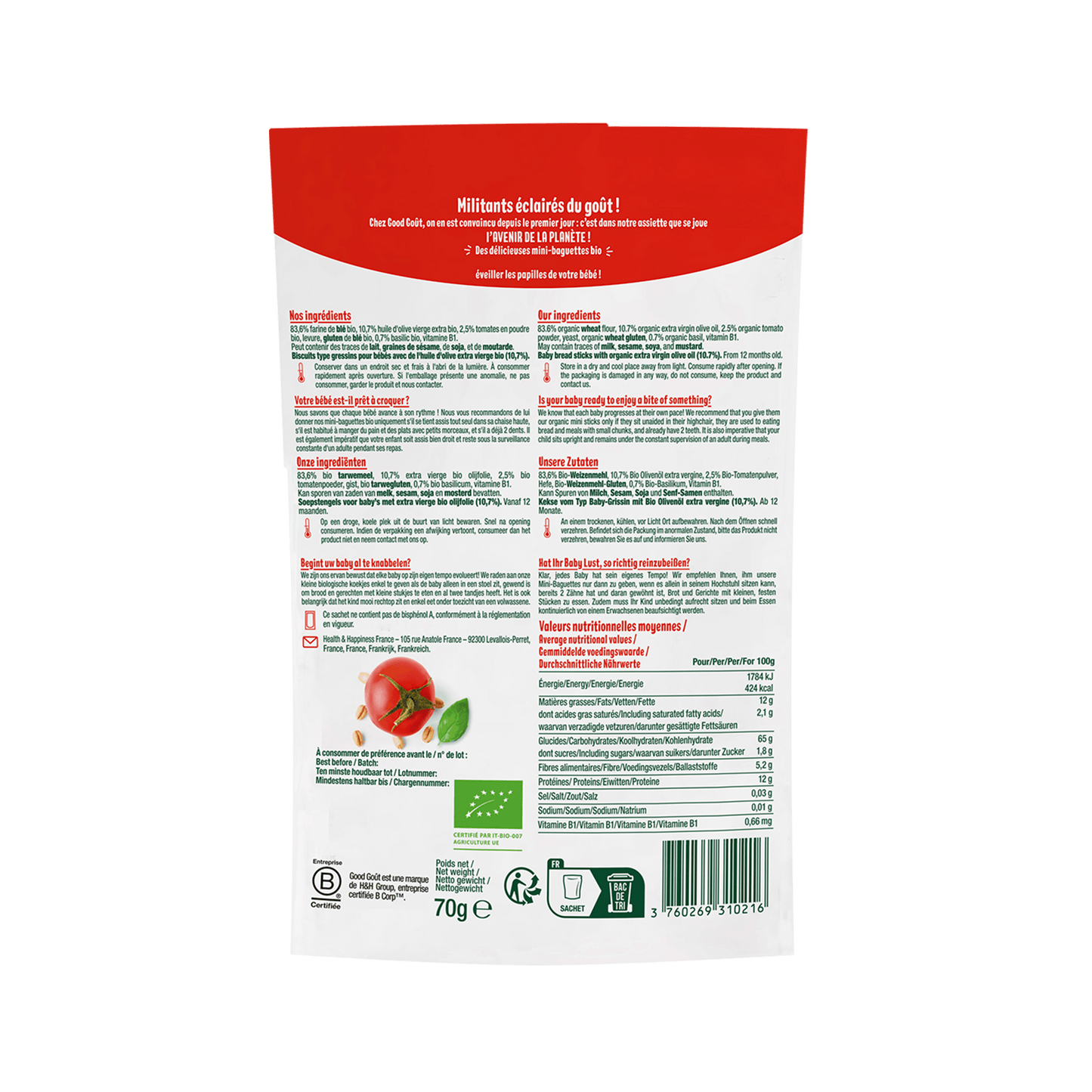 Good Gout Mini-baguettes à la tomate et au basilic