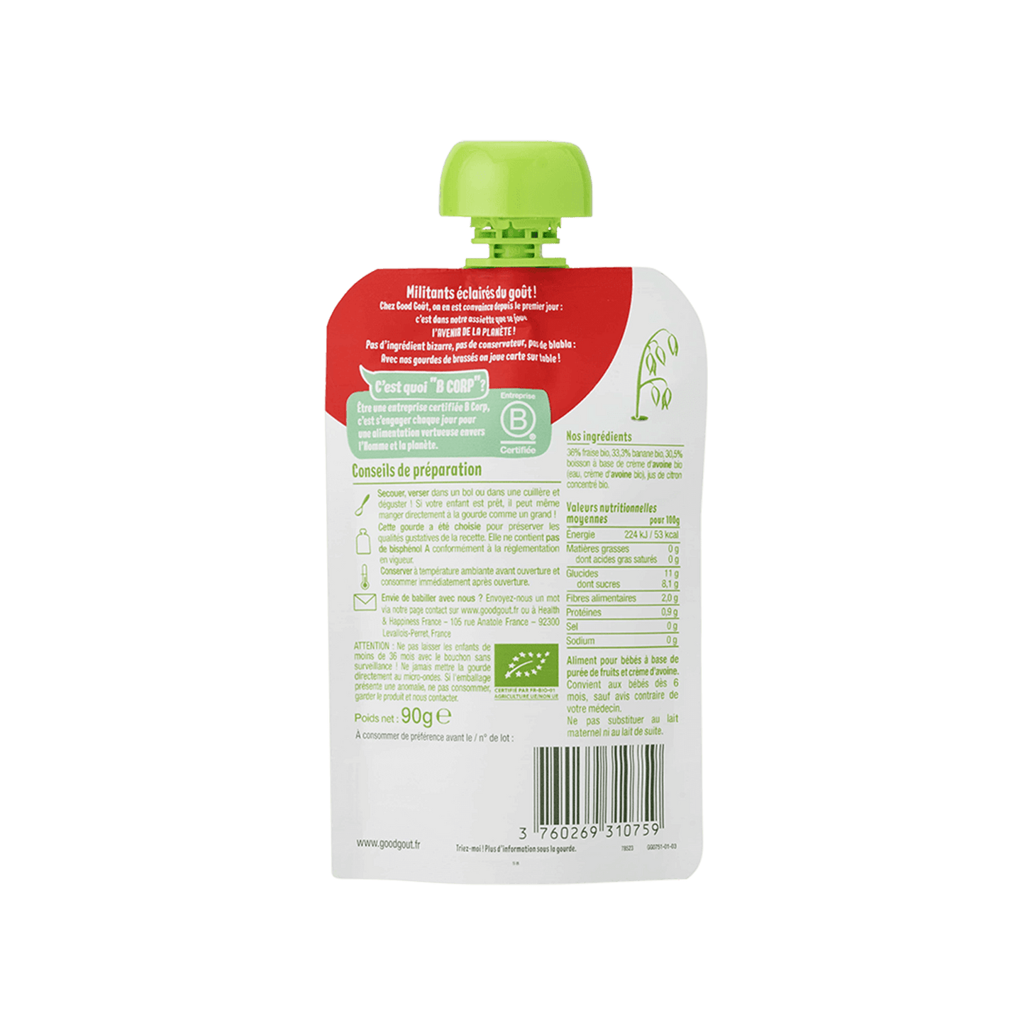 Good Gout Brassé végétal avoine fraise banane