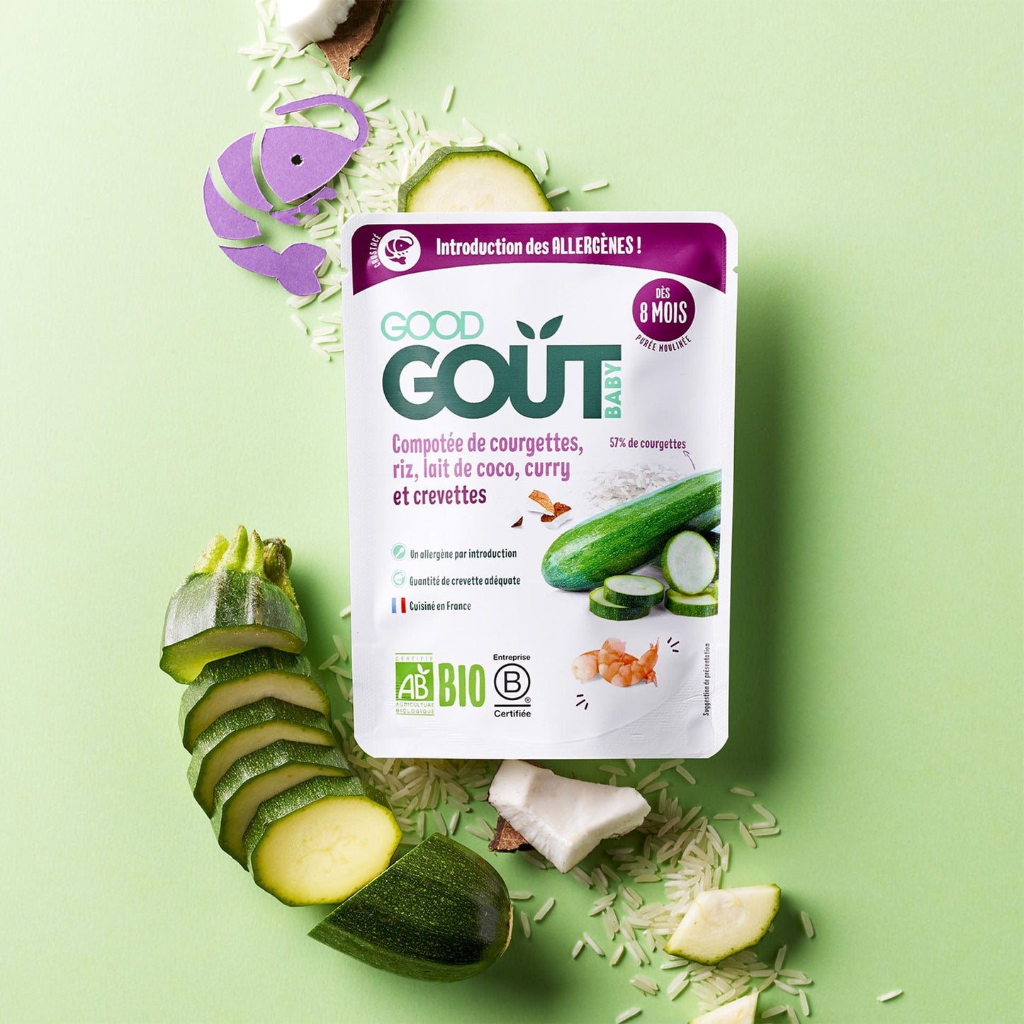 Good Gout Compotée de courgettes, riz, lait de coco, curry et crevette