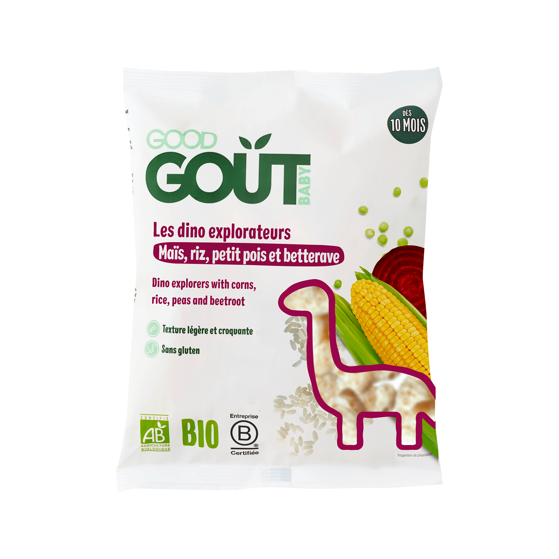 Snack bio bébé Dino Explorateurs Good Goût dès 10 mois au mais, riz ...