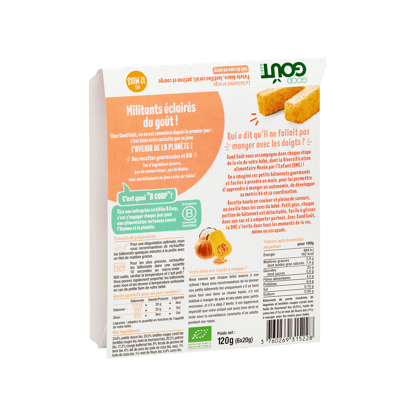 Good Gout Le bâtonnet orange patate douce lentilles corail potiron et courge