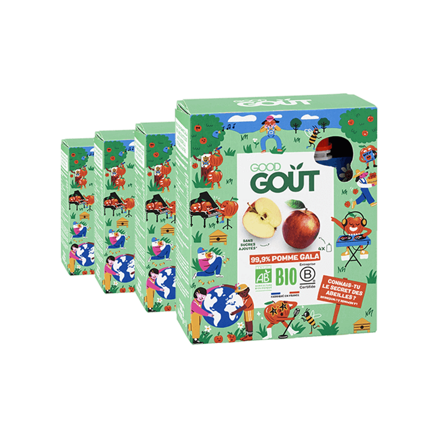 Good Gout Pack de 4 gourdes Pomme Gala 16 x 90gr.