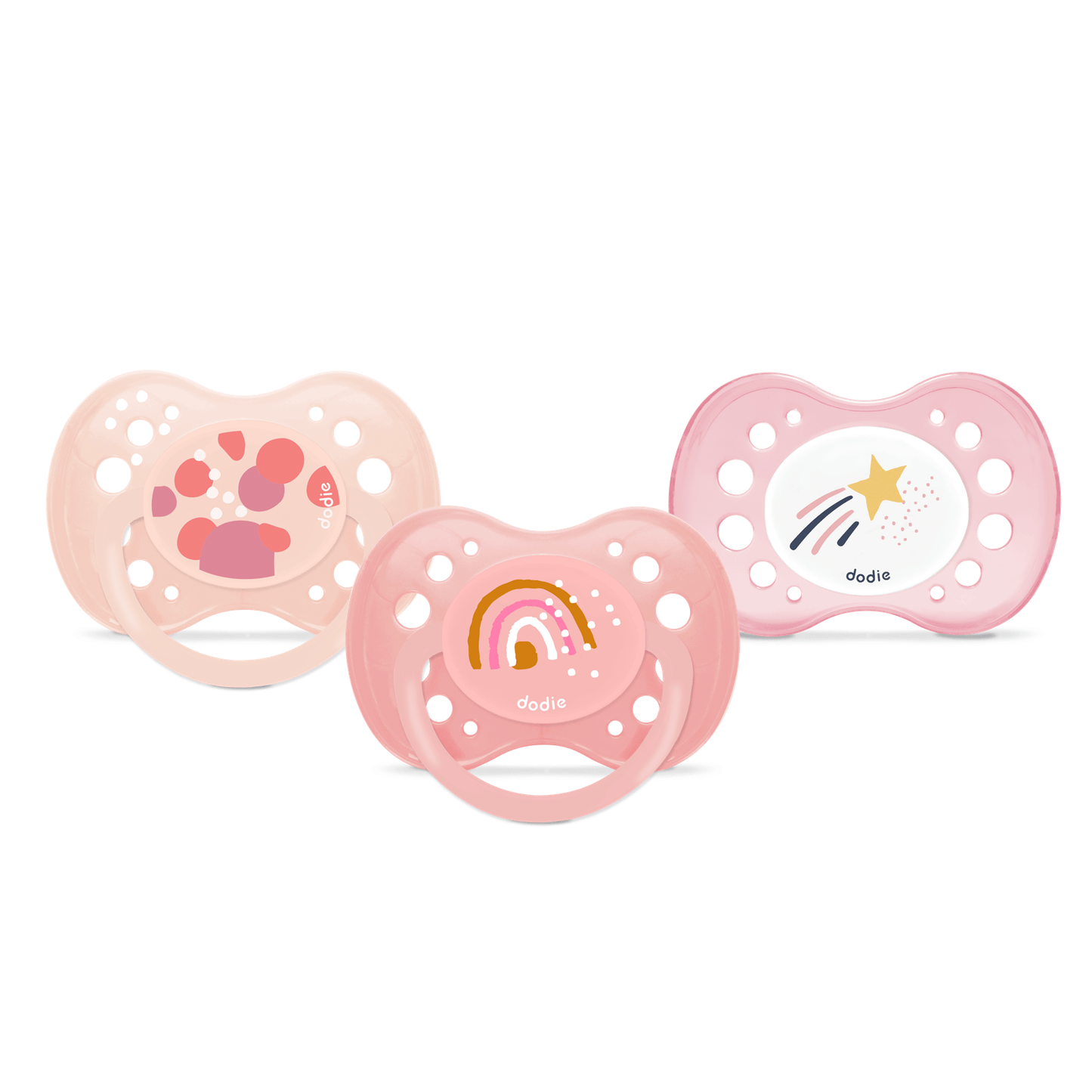 Dodie Lot de 3 sucettes anatomiques Jour/Nuit ESSENTIEL +18 mois ROSE